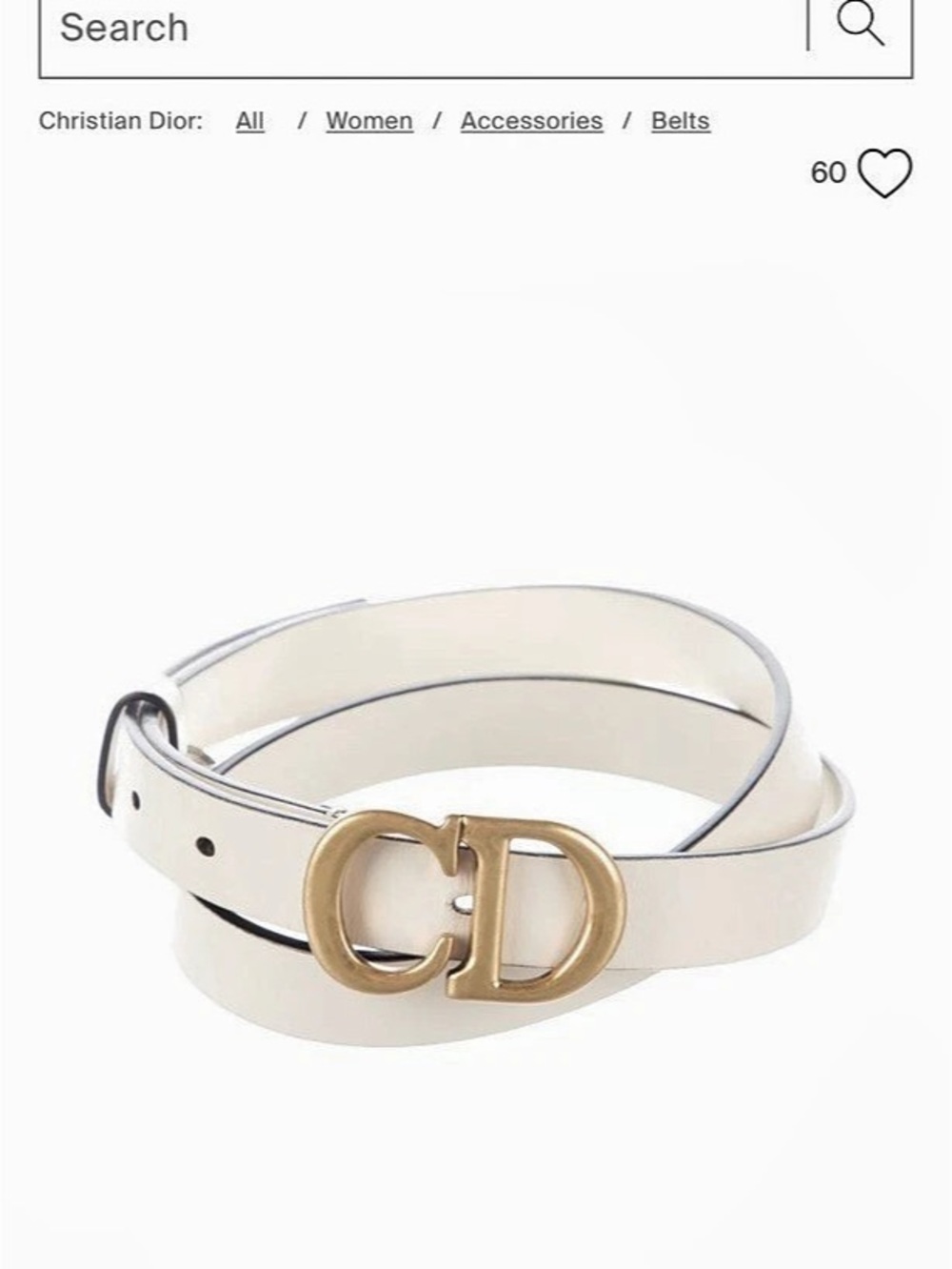 Dior White Leather-Look Belt with Gold-Tone Buckle